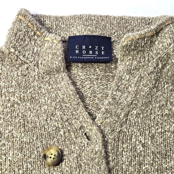 Crazy Horse Womens  V-Neck SZ M Brown Long Sleeve Sweater Suede Trim Stitch - Picture 5 of 5